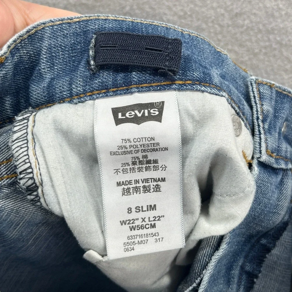 Levis Jeans Boys 8 Slim 505 Regular Light Blue Denim Pants Adjustable Waist Kids